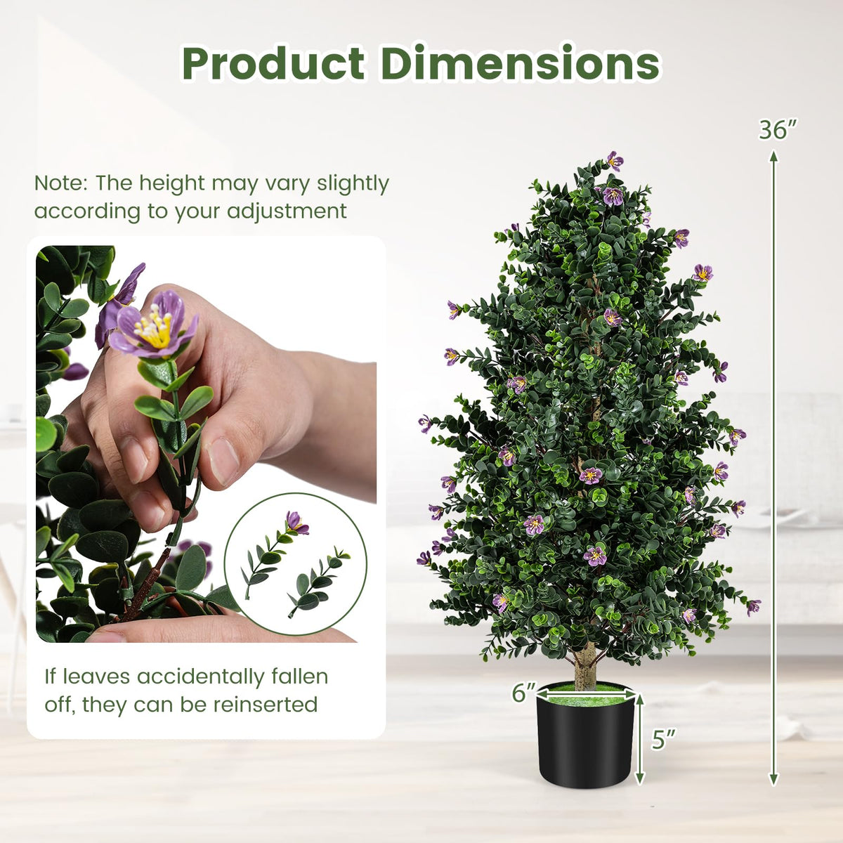 Lucktree 2 Pack 36" Artificial Topiary Cone Tree w/49 Flowers