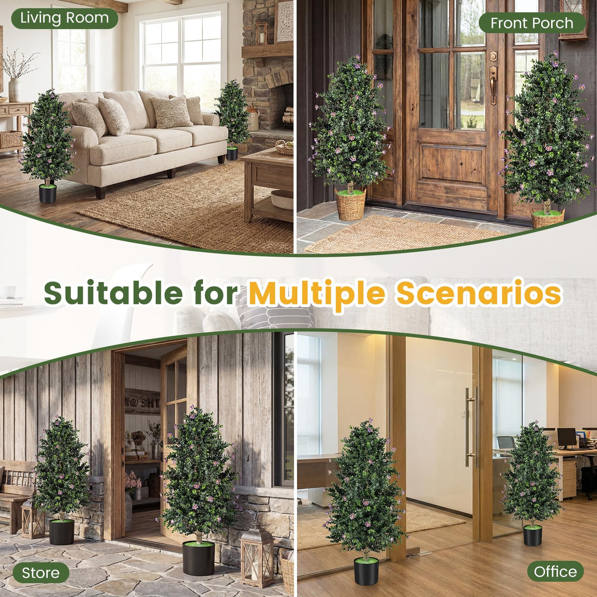 Lucktree 2 Pack 36" Artificial Topiary Cone Tree w/49 Flowers