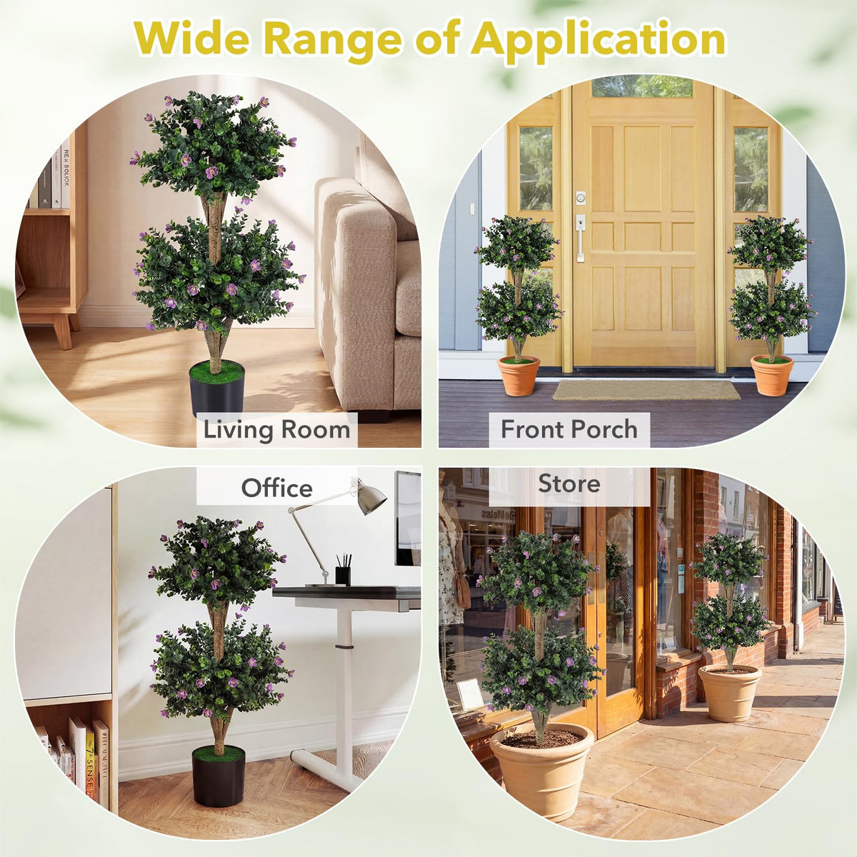Lucktree 3 FT Artificial Double Ball Boxwood Topiary Trees Set of 2 for Porch Home Decoration