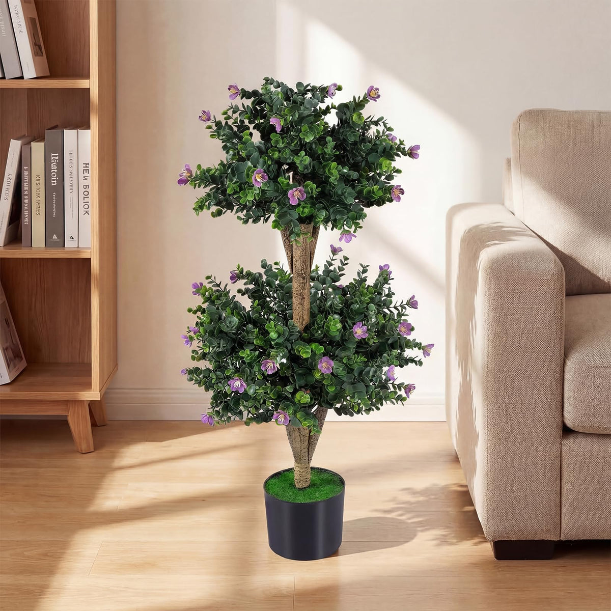 Lucktree 3 FT Artificial Double Ball Boxwood Topiary Trees Set of 2 for Porch Home Decoration