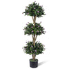 Lucktree 51" Artificial Triple Ball Boxwood Topiary Tree with 59 Blossoms & Cement-Filled Plastic Pot