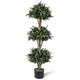 Lucktree 51" Artificial Triple Ball Boxwood Topiary Tree with 59 Blossoms & Cement-Filled Plastic Pot