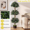 Lucktree 51" Artificial Triple Ball Boxwood Topiary Tree with 59 Blossoms & Cement-Filled Plastic Pot