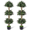 Lucktree 51" Artificial Triple Ball Boxwood Topiary Tree with 59 Blossoms & Cement-Filled Plastic Pot