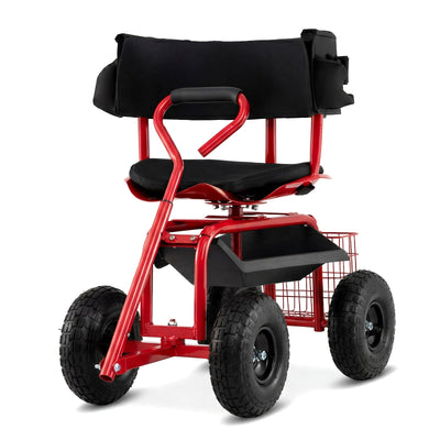Lucktree Cushioned Rolling Garden Cart Scooter with Storage Basket and Tool Pouch