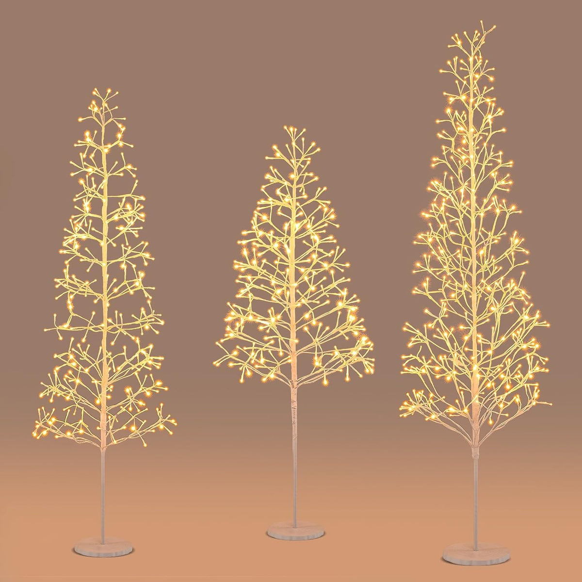 Lucktree LED Birch Tree, 5/6/7 FT Pre-lit Twig Tree with Warm White Light LED Lights, Weighted Base