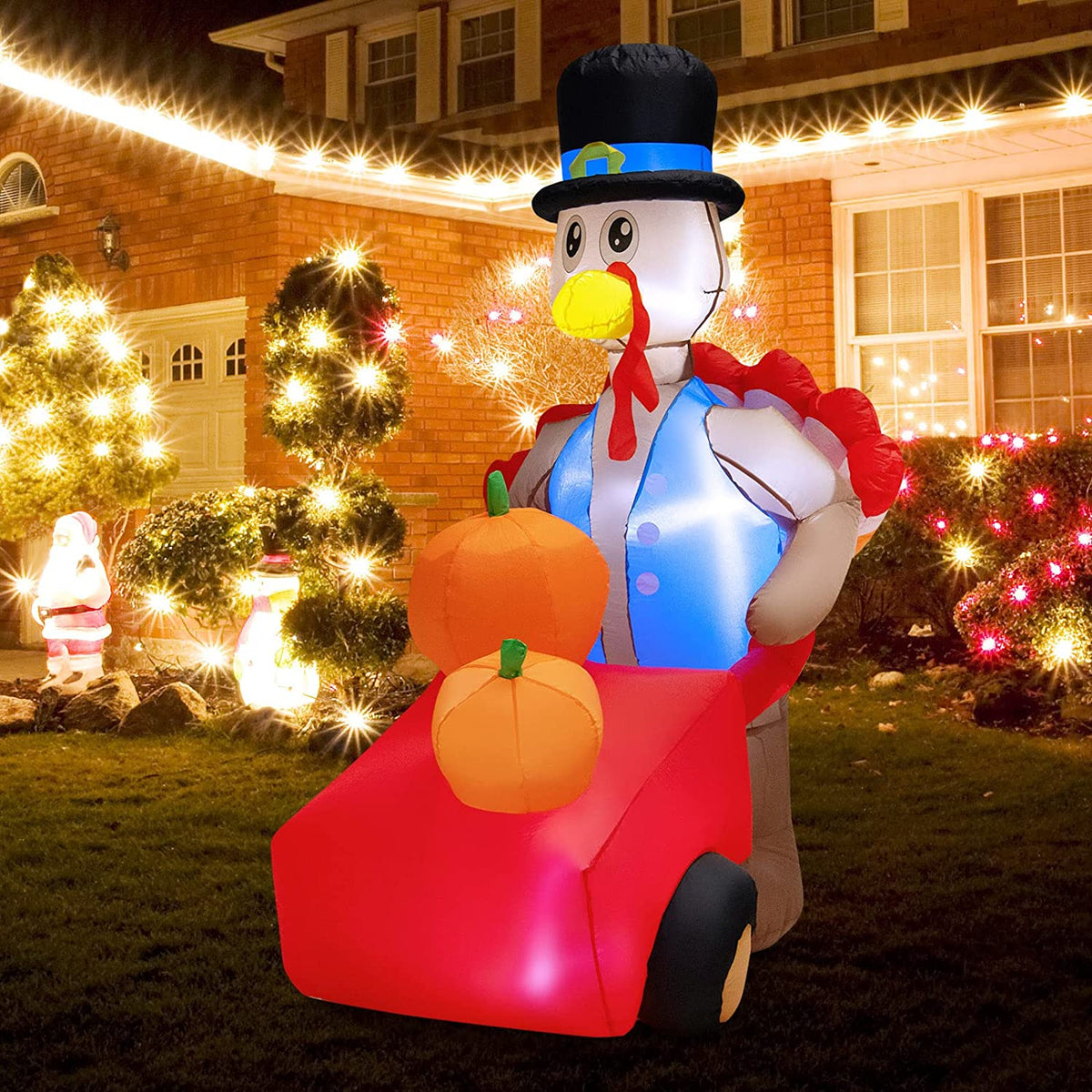 Lucktree 6 FT Thanksgiving Inflatable Turkey, Lighted Thanksgiving Decorations for Lawn, Garden, Party