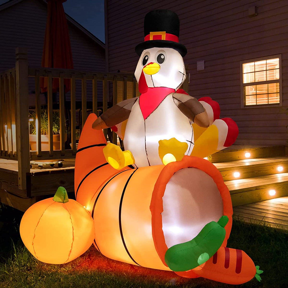 Lucktree 6 FT Thanksgiving Inflatable Turkey, Lighted Thanksgiving Decorations for Lawn, Garden, Party