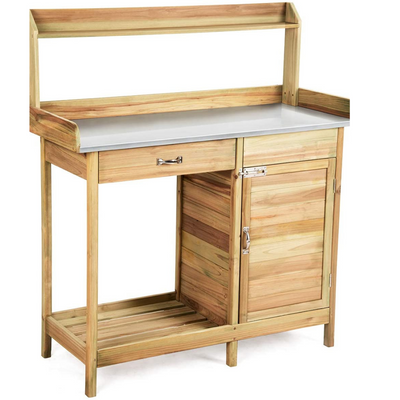 Potting Bench Table for Outside Natural Wood Garden Plant Lawn Patio Table