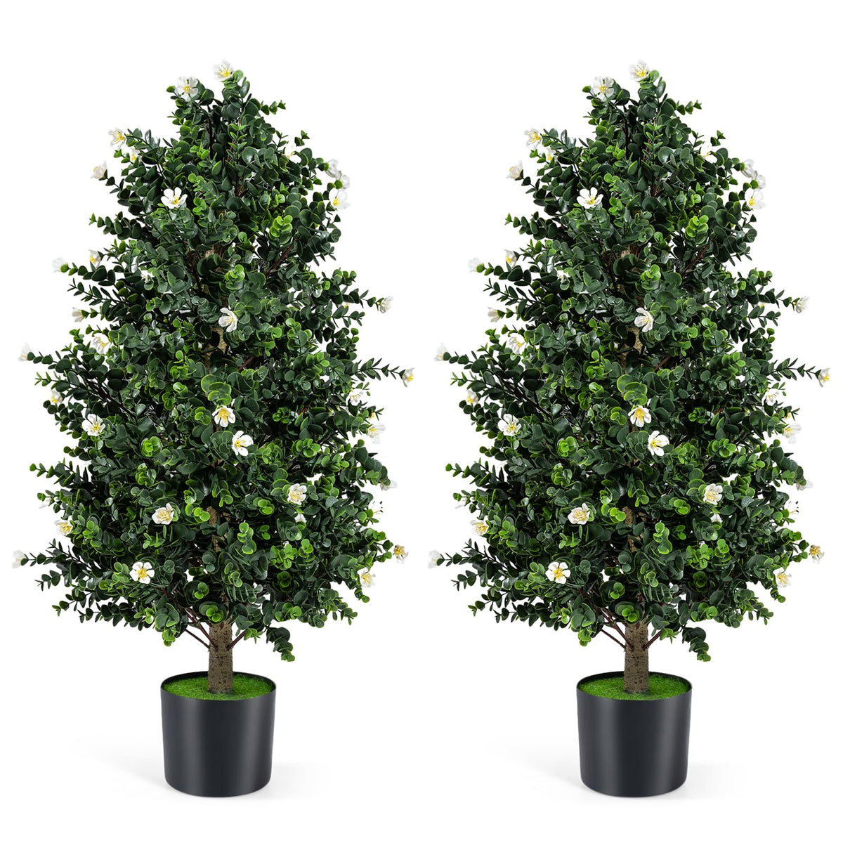 Lucktree 2 Pack 36" Artificial Topiary Cone Tree w/49 Flowers