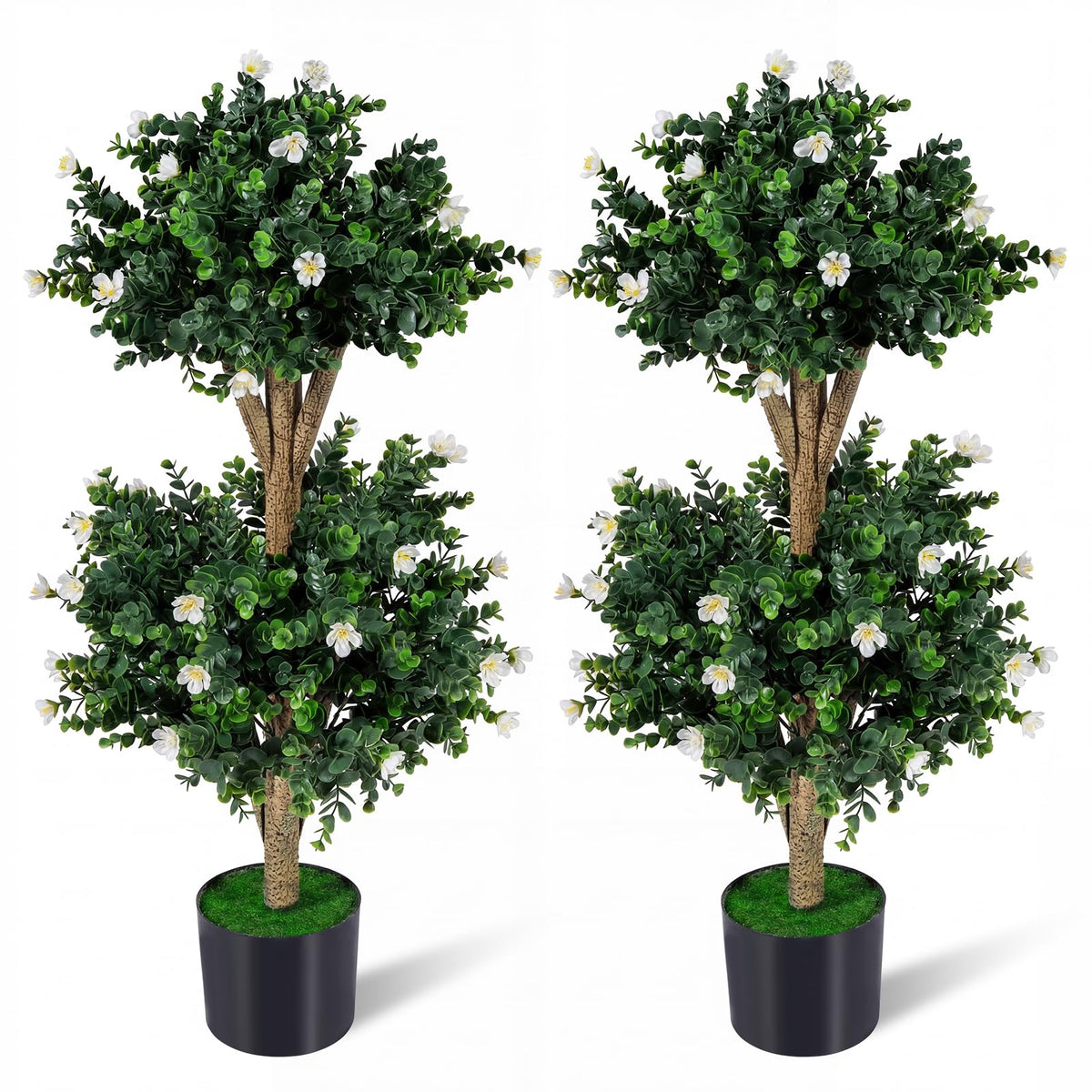 Lucktree 3 FT Artificial Double Ball Boxwood Topiary Trees Set of 2 for Porch Home Decoration