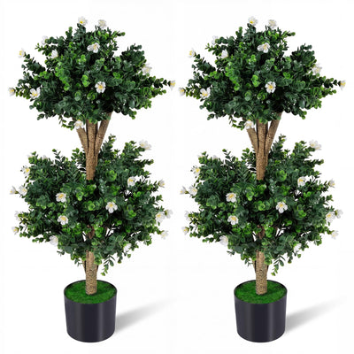 Lucktree 3 FT Artificial Double Ball Boxwood Topiary Trees Set of 2 for Porch Home Decoration