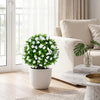 Lucktree 2 Pack Artificial Eucalyptus Topiary Ball Trees w/Flowers & Cement Filled Planter