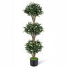 Lucktree 51" Artificial Triple Ball Boxwood Topiary Tree with 59 Blossoms & Cement-Filled Plastic Pot