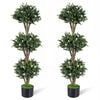 Lucktree 51" Artificial Triple Ball Boxwood Topiary Tree with 59 Blossoms & Cement-Filled Plastic Pot
