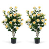 Lucktree 39.5" Artificial Camellia Tree | Faux Flower Plant Tree in Cement-Filled Pot with Blossoms