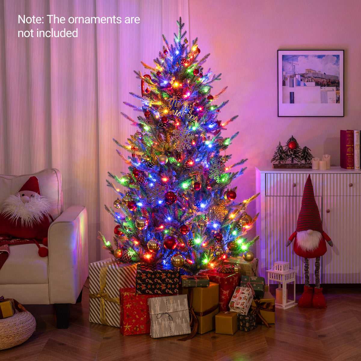7.5FT Pre-lit Artificial Christmas Tree, Hinged Xmas Tree with 1306 Branch Tips