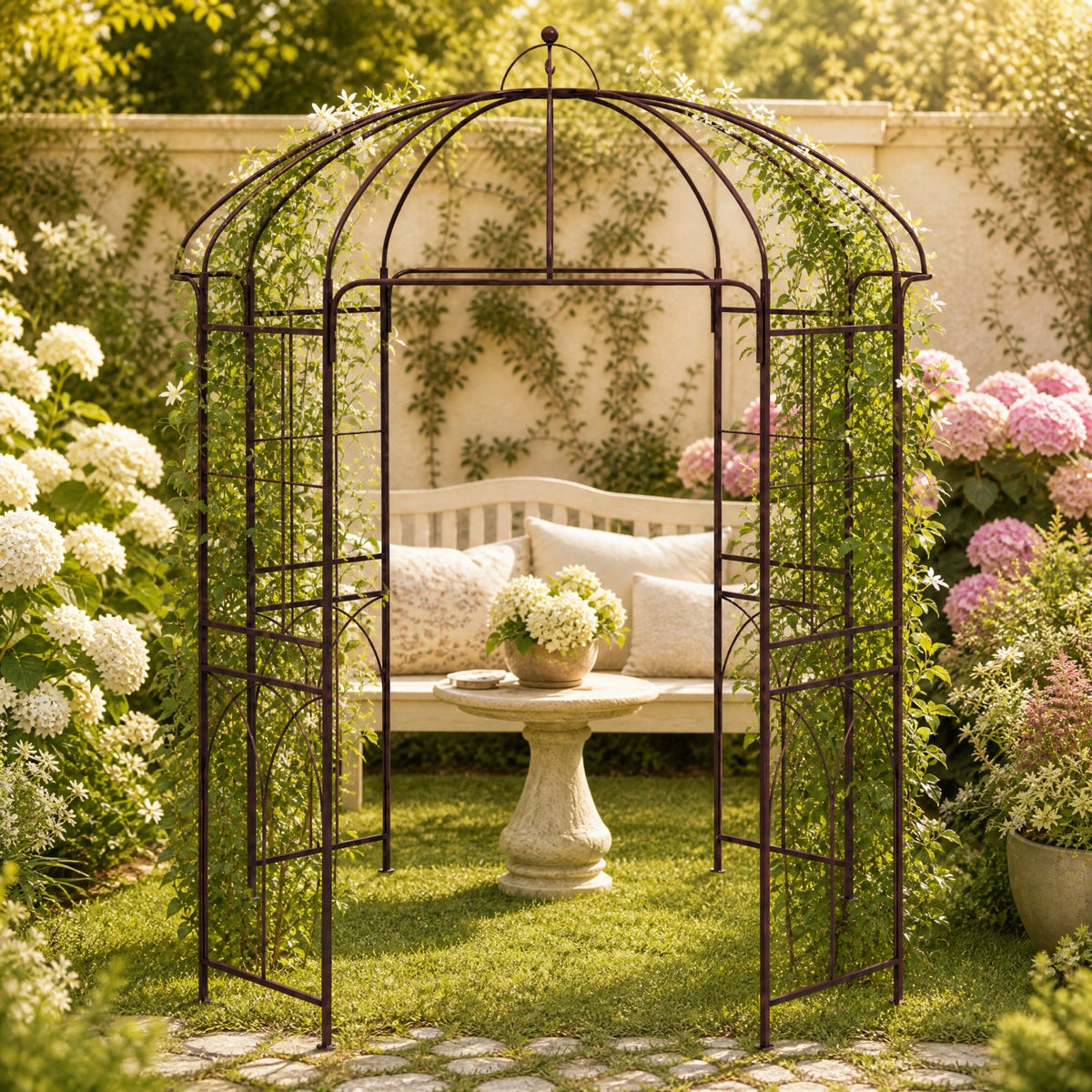 French Style Birdcage Garden Arbor, Heavy-Duty Metal Pergola Pavilion for Climbing Plants