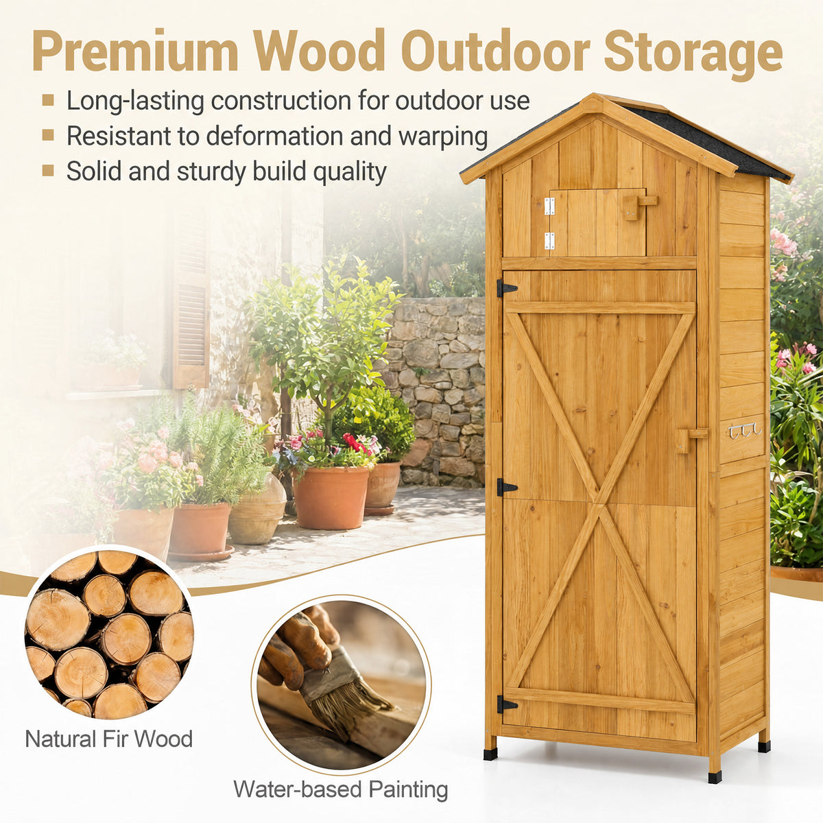 Outdoor Storage Shed, 70" Vertical Garden Shed Cabinet, Gray