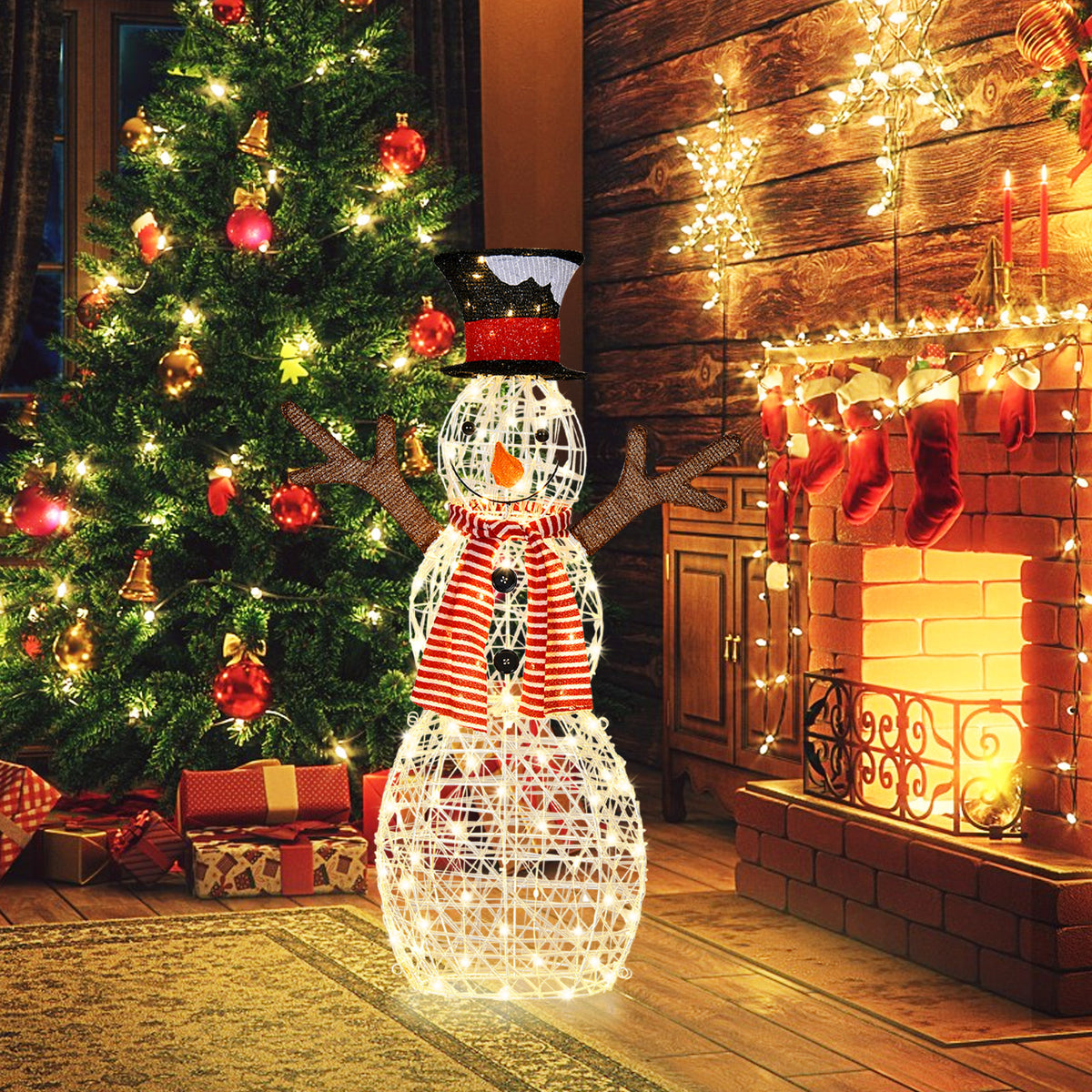 3.6 FT Lighted Christmas Snowman, Outdoor Xmas Holiday Decoration with 80 Warm LED Lights