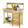 Wooden Potting Bench Table, Outdoor Garden Planting Table with Cabinet Drawer