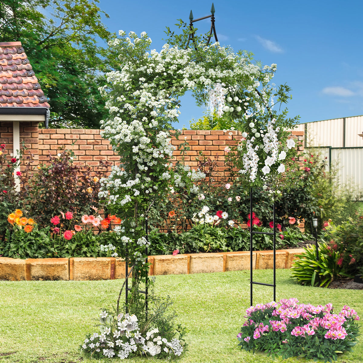 Metal Garden Arch, Rose Garden Arbor for Various Climbing Plant, Outdoor Lawn Backyard