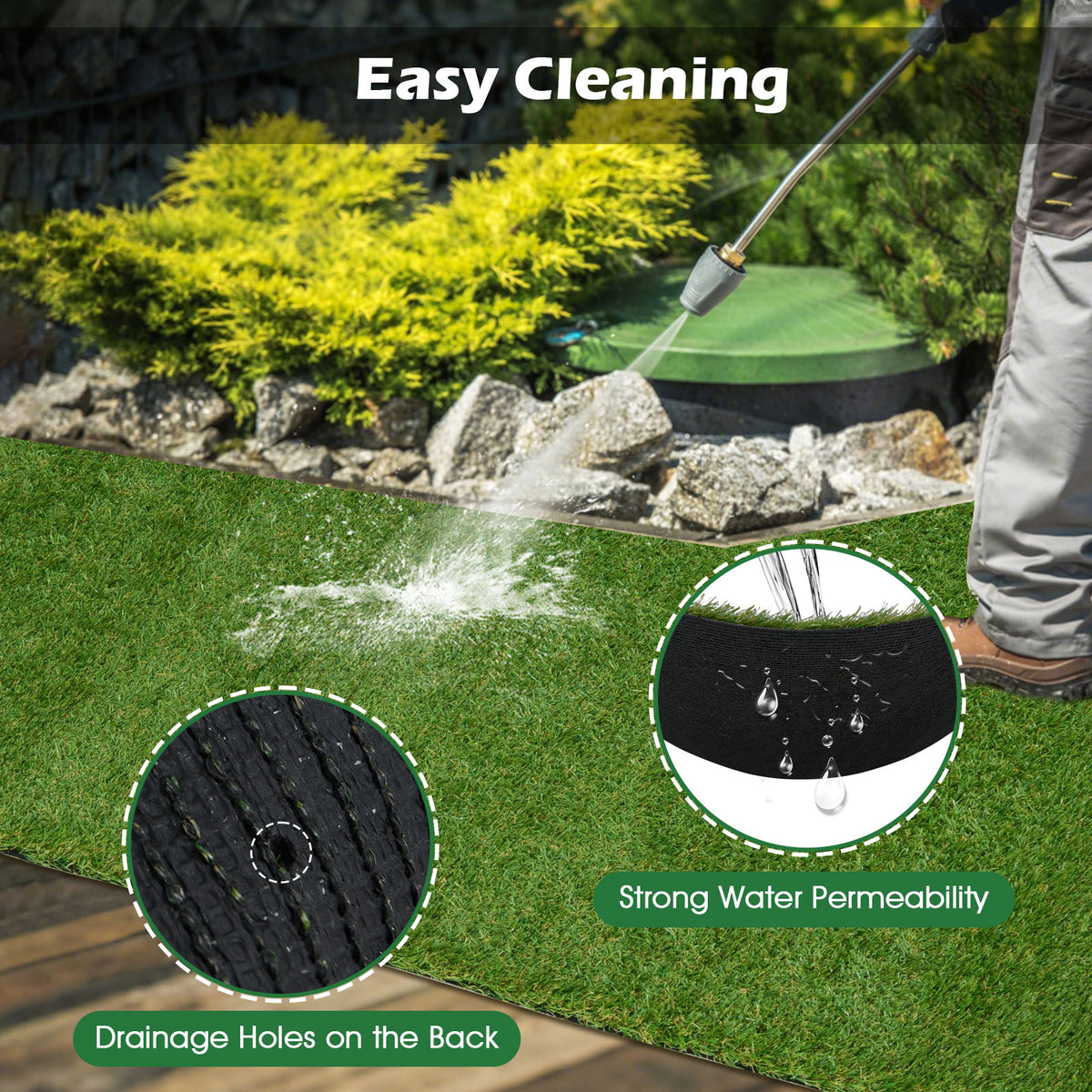 Realistic Artificial Turf Grass, 6 x 10 FT Artificial Synthetic Fake Grass with Drainage