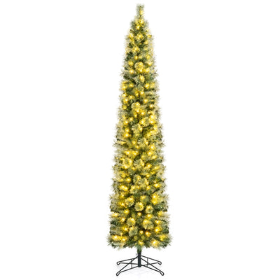 7FT Pre-lit Pencil Christmas Tree, Slim Artificial Xmas Tree with 150 Warm White LED Lights