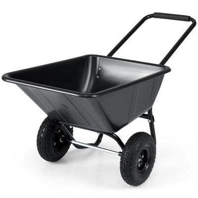 21-Gallon Dual-Wheel Wheelbarrow, Heavy-Duty Utility Cart with Pneumatic Tires and Foldable Handle