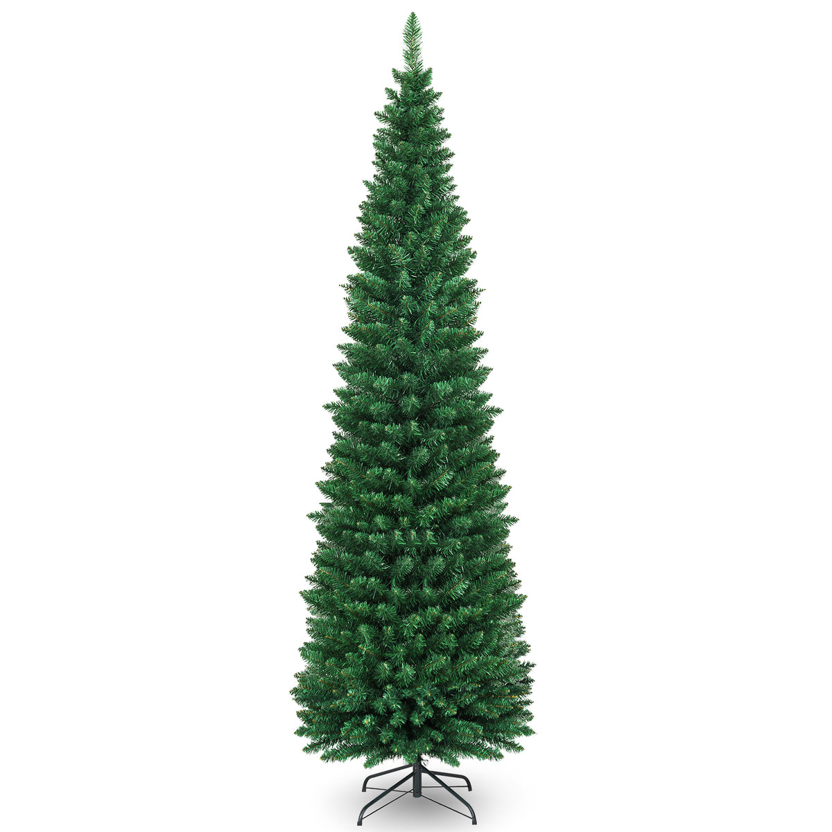 5/6/7/8/9 FT Slim Pencil Artificial Christmas Tree, Unlit Green Xmas Tree with Lush PVC Branch Tips