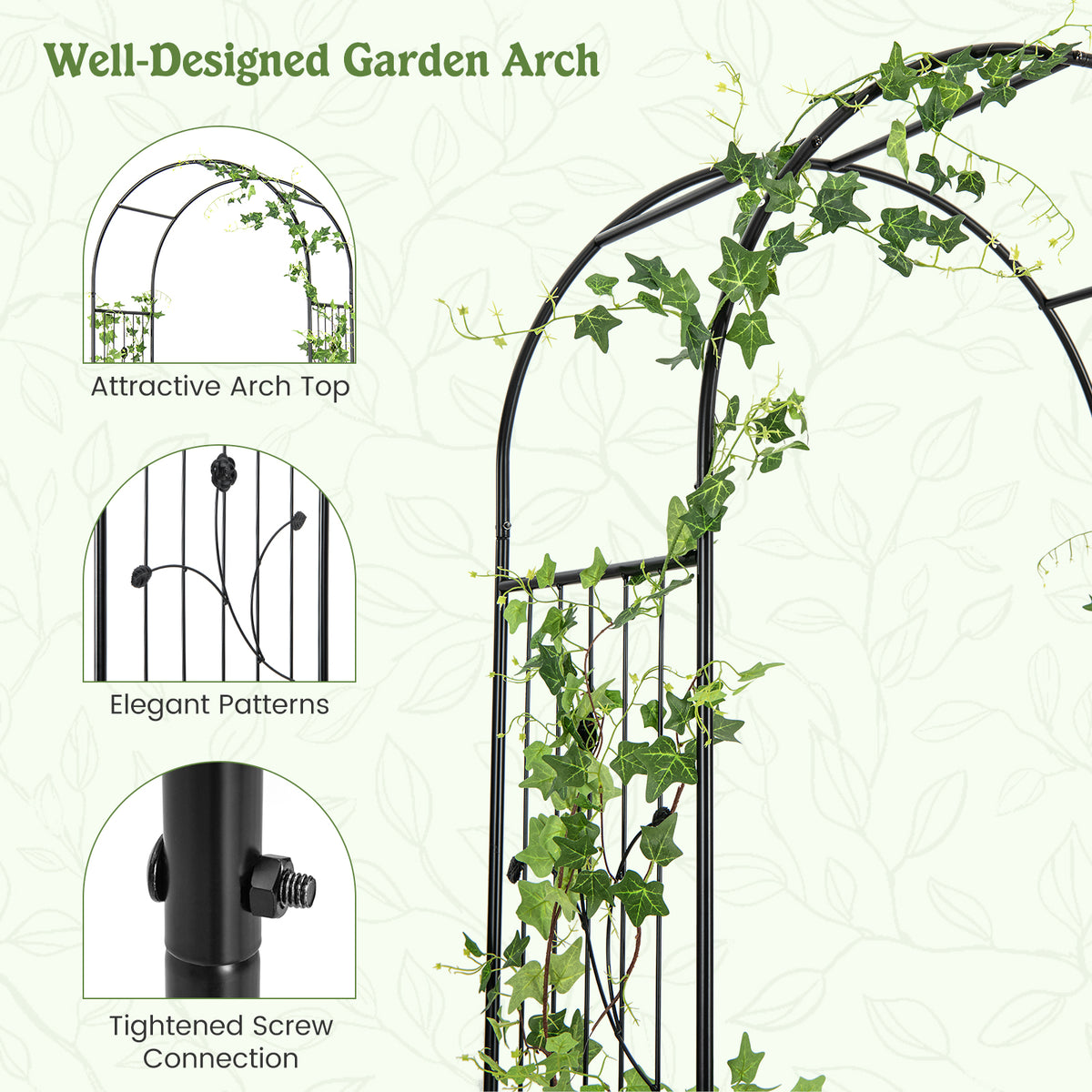 87" Steel Garden Arch with Planter Beds, Dig-Free Wedding Arbor w/Lockable Gates for Vines