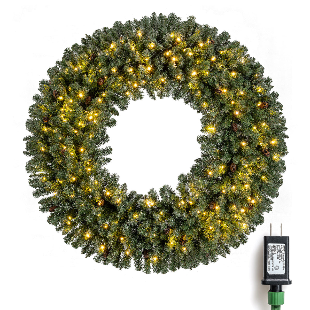 60” Large Pre-lit Christmas Wreath, Artificial Christmas Wreath with 680 Snowy Branch Tips