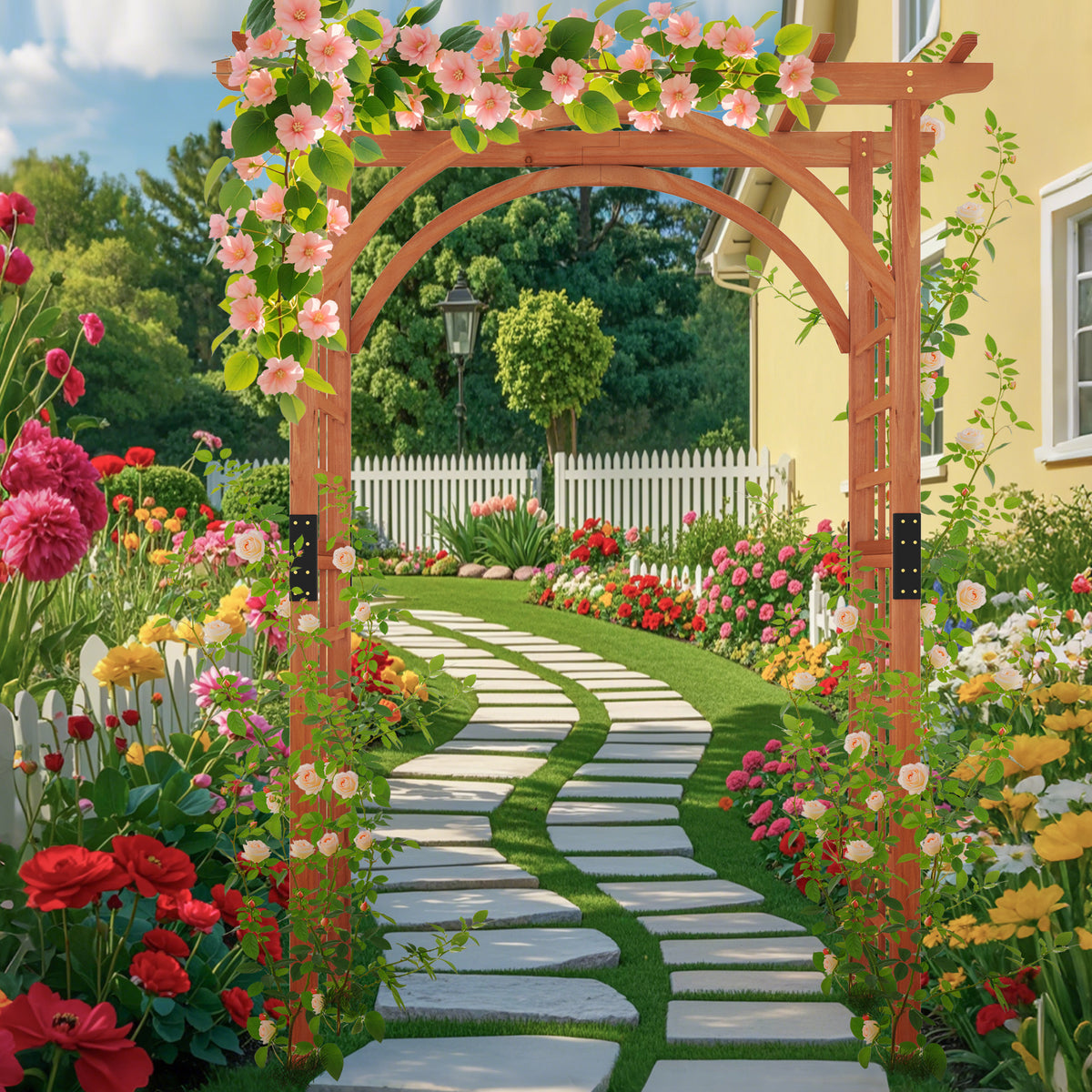 Outdoor Wood Arbor Arch, Natural Solid Wood Garden Arch Arbor Trellis for Climbing Plants