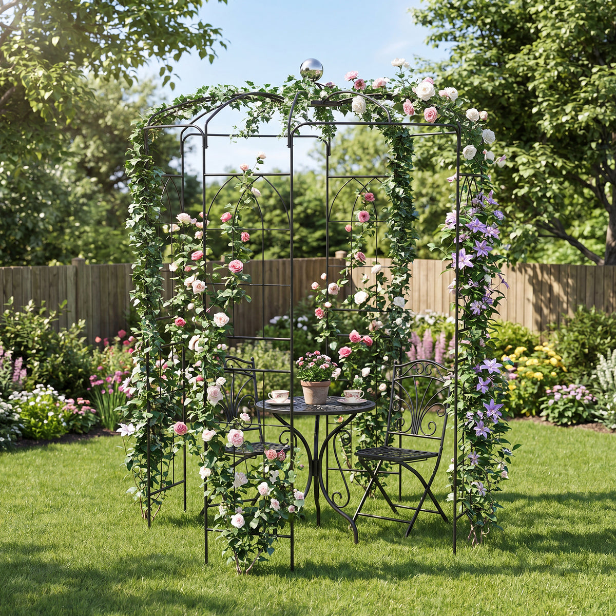 Birdcage Shape Gazebo, Garden Arch Trellis w/Hanging Hook for Climbing Plants