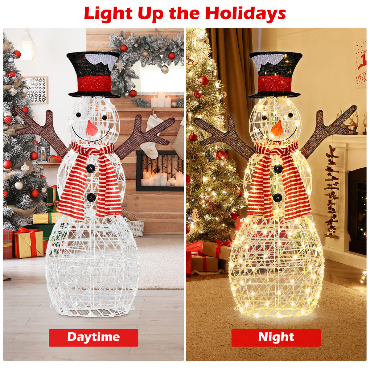 3.6 FT Lighted Christmas Snowman, Outdoor Xmas Holiday Decoration with 80 Warm LED Lights