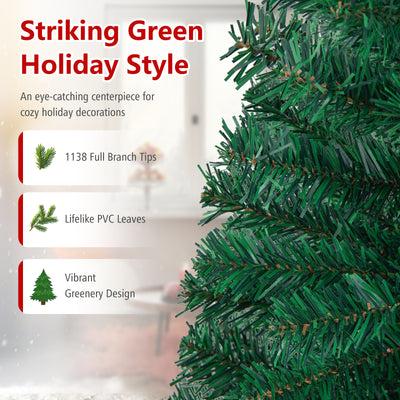 5/6/7/8 FT Artificial Christmas Tree, Unlit Full Xmas Pine Tree with 350/650/950/1138 Branch Tips & Folding Metal Stand