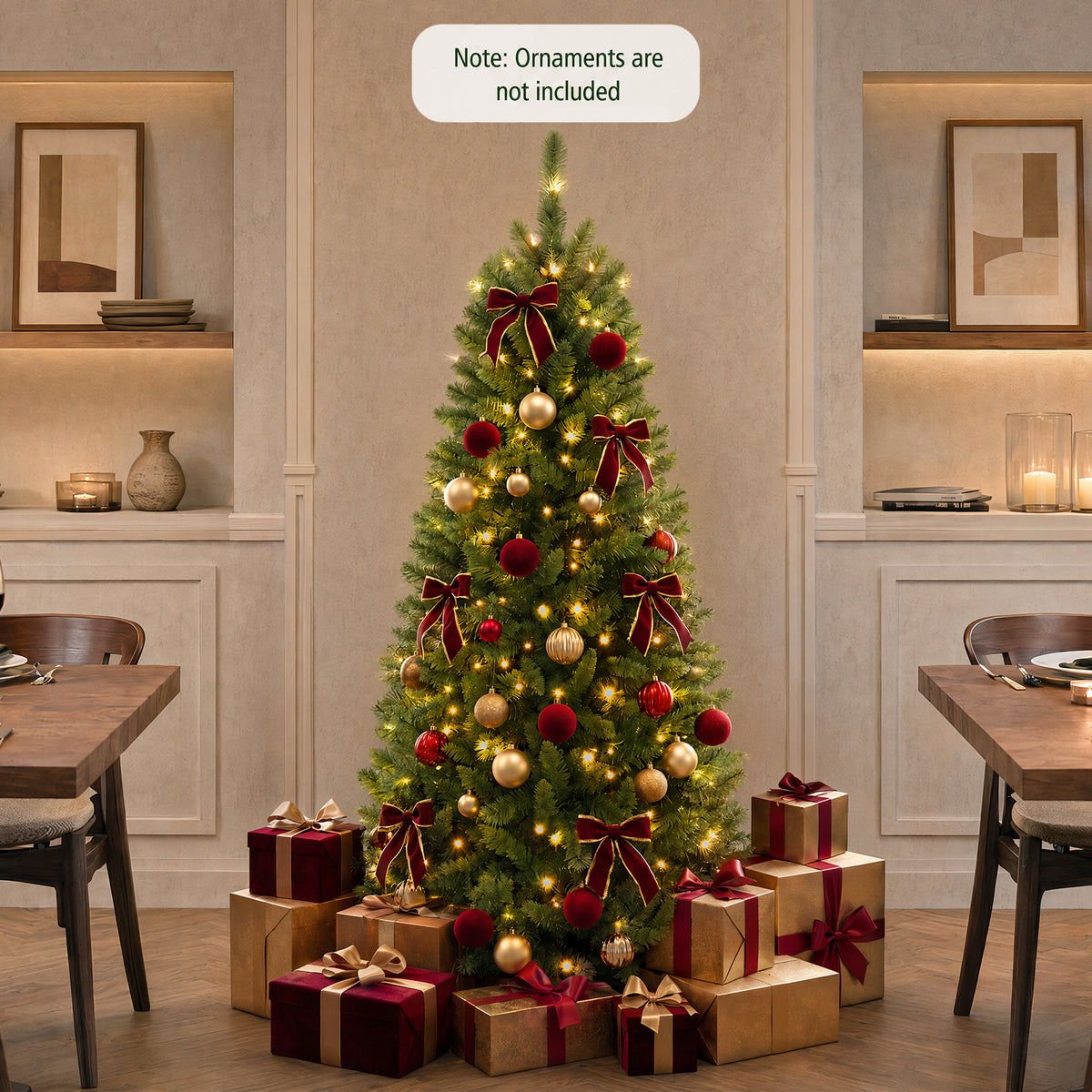 5FT/6FT/6.9FT Artificial Christmas Tree, Modern Christmas Tree w/ LED Lighting