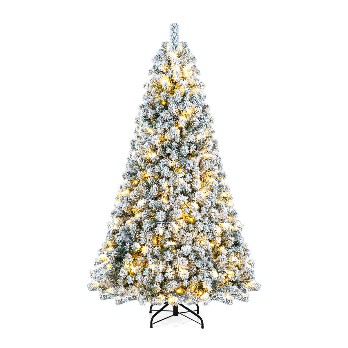 7/6/8 FT Snow-Flocked Artificial Christmas Tree, Pre-lit Xmas Tree
