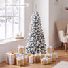 4.5/6/7.5 FT Snow-Flocked Christmas Tree, Artificial Pencil Xmas Tree with 244/502/641 PVC Branch Tips
