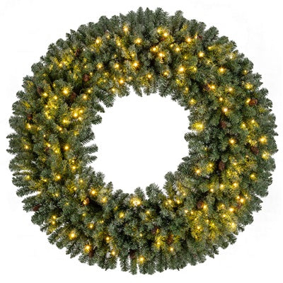 60” Large Pre-lit Christmas Wreath, Artificial Christmas Wreath with 680 Snowy Branch Tips