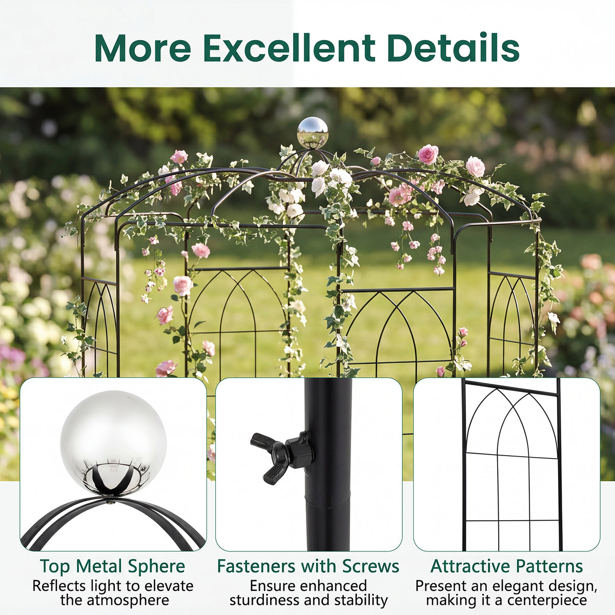 Birdcage Shape Gazebo, Garden Arch Trellis w/Hanging Hook for Climbing Plants