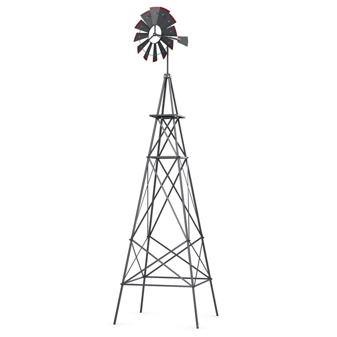 8ft Steel Windmill, Farmhouse Windmill Decoration with Directional Vane