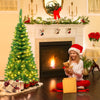 4.5 ft Snow Flocked Pencil Christmas Tree, Pre-Lit Slim Xmas Tree with 226 Branch Tips
