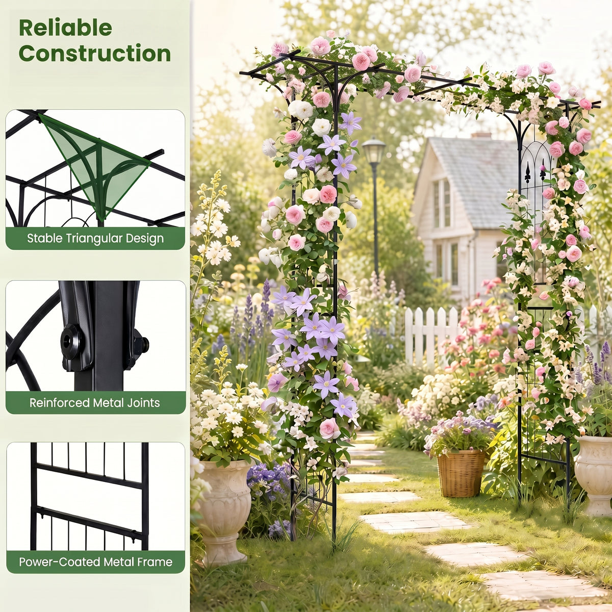 <p>Garden Arbor, 215cm Arch Trellis w/Extended Roof for Climbing Plants Roses Vines
