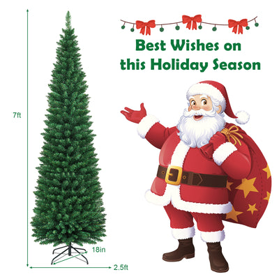 5/6/7/8/9 FT Slim Pencil Artificial Christmas Tree, Unlit Green Xmas Tree with Lush PVC Branch Tips