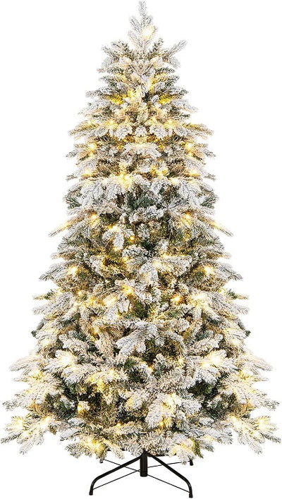 4.5 FT Pre-Lit Christmas Tree Snow Flocked, Artificial Christmas Tree with 757 Branch Tips