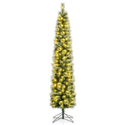 7FT Pre-lit Pencil Christmas Tree, Slim Artificial Xmas Tree with 150 Warm White LED Lights