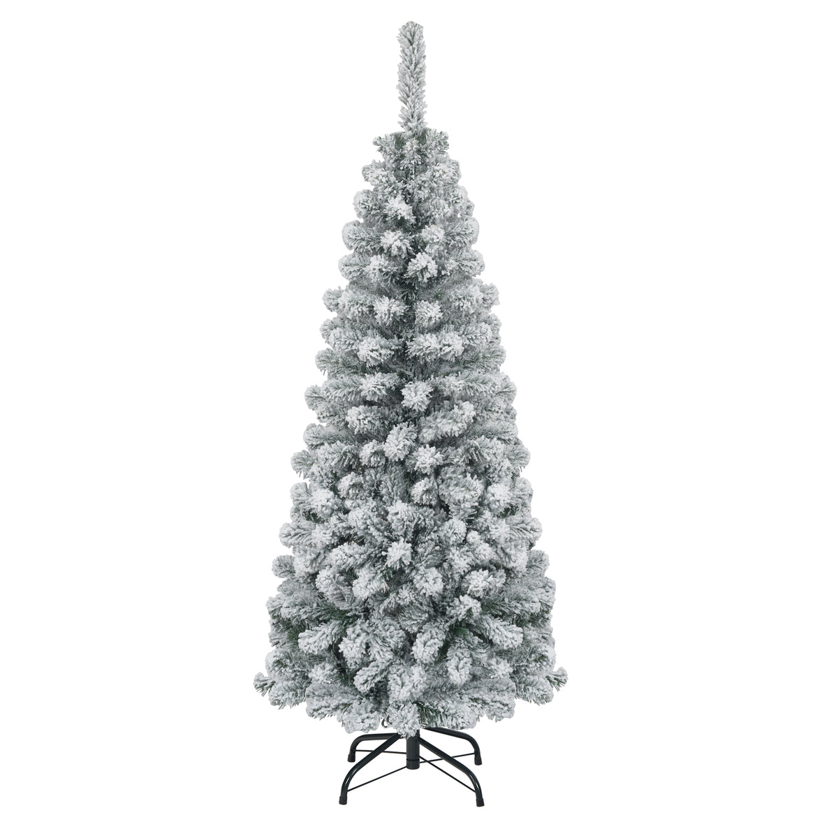 4.5/6/7.5 FT Snow-Flocked Christmas Tree, Artificial Pencil Xmas Tree with 244/502/641 PVC Branch Tips