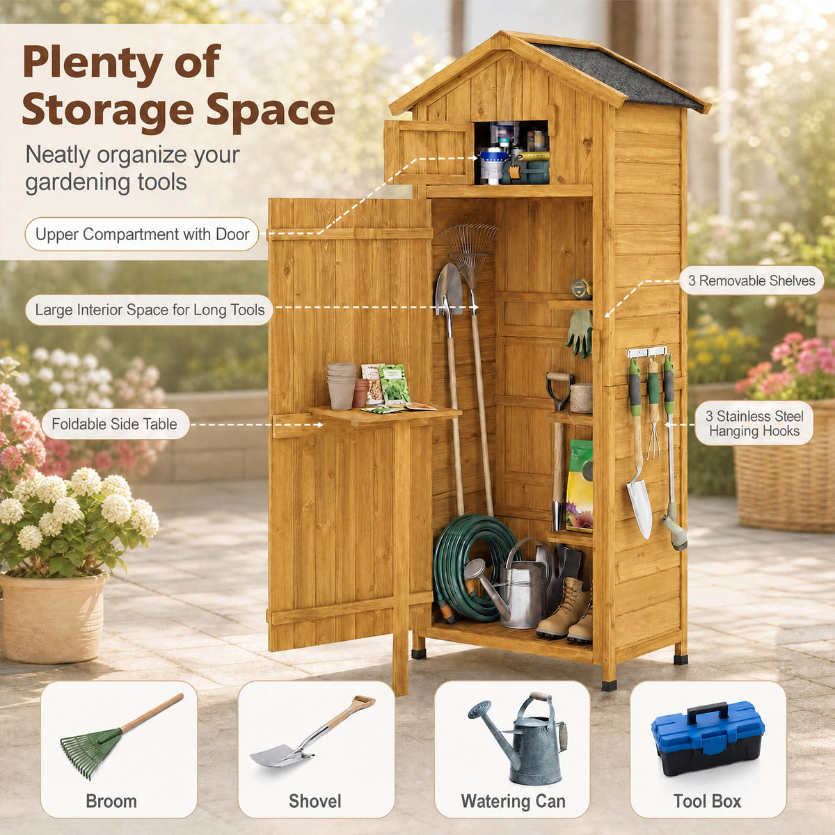 Outdoor Storage Shed, 70" Vertical Garden Shed Cabinet, Gray