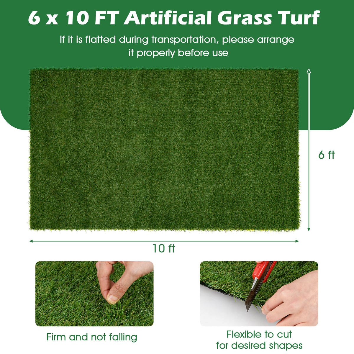 6x10 FT Artificial Grass Turf Rug, Thick Fake Lawn with Drainage Holes